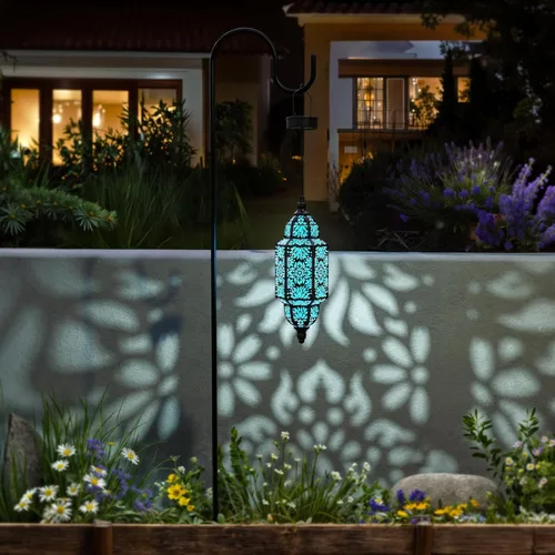 Miniatura 4 de Twinkya Paquete de 2 luces solares colgantes para jardín, farol solar decorativo para exteriores, impermeables, de metal, marroquí, decoraciones al