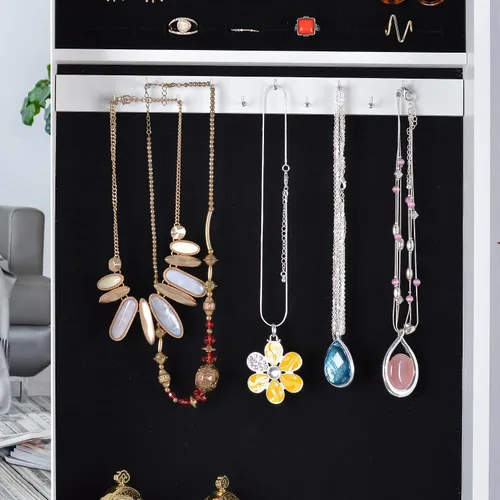 Miniatura 3 de HOUAGI Armario de joyería con espejo, organizador de armario de joyería montado en la paredpuerta, espejo de longitud completa de 42.5 pulgadas