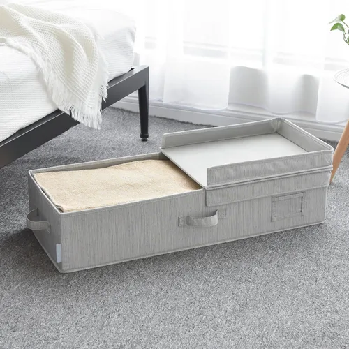 Miniatura 2 de Sukkiri - Contenedor de almacenamiento para debajo de la cama con tapa superior, organizador grande de tela plegable para armario, mantas, ropa