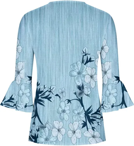 Miniatura 34 de Ceboyel Blusa tipo túnica con estampado floral para mujer, con botones, estilo Henley, con manga de codo, casual, trajes de moda para mujer