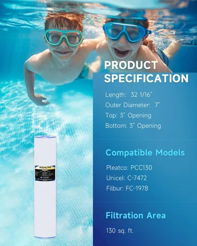Miniatura 3 de AQUALTRA Cartuchos de filtro de piscina compatibles con CCP520, PCC130, R173578, Ultral-A7, C-7472, FC-1978, 817-0131, 178585, 130 pies cuadrados