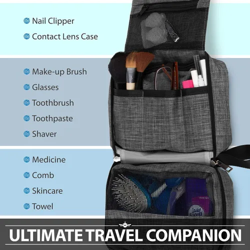 Miniatura 2 de Fosmon Neceser de viaje colgante, organizador compacto de artículos de tocador, bolsa portátil de maquillaje cosmético, kit de afeitado de baño