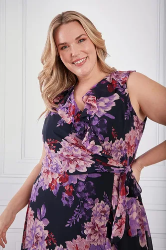 Miniatura 4 de London Times Vestido midi pequeño sin mangas con detalle de volantes para mujer