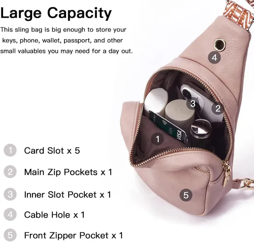 Miniatura 52 de Telena Riñonera pequeña para mujer, de cuero, cangureras, bolsa de pecho para mujer