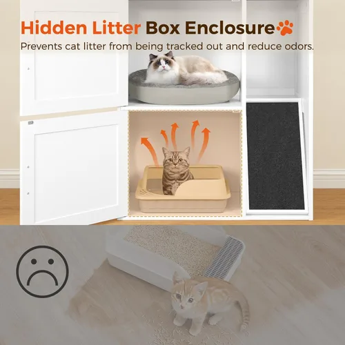 Miniatura 6 de MAHANCRIS Caja de Arena Cerrada para 2 Gatos, Mueble de Caja de Arena Oculta con Almohadilla Rascadora, Recinto de Cajas de Arena Dobles, Baño