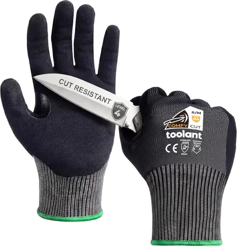 Toolant ComfyCut - Guantes de trabajo resistentes a cortes A4, protección certificada ANSI y EN388 con ultra comodidad, sin fibra de vidrio,