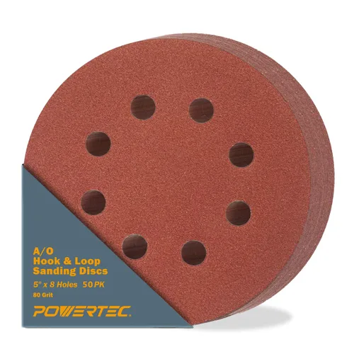 Miniatura 14 de POWERTEC Paquete de 50, 120 granos, discos de lijado de 5 pulgadas, con gancho y bucle, discos de papel de lija de óxido de aluminio de 5 pulgadas