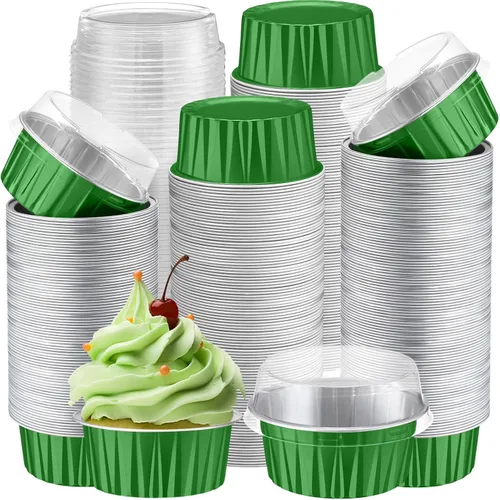 Miniatura 35 de Gejoy 400 Piezas Moldes de Papel de Aluminio para Hornear con Tapas 5 oz Moldes Desechables Ramekins Mini Moldes para Pasteles Crème Brûlée Moldes