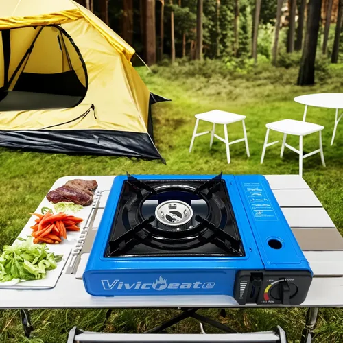 Miniatura 3 de Vivicreate Estufa de butano portátil de 7000 BTU, estufa de butano con encendido automático para campamento, quemador de gas portátil ligero con Azul