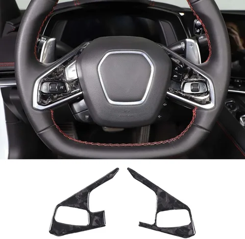 Miniatura 5 de Adhesivos de fibra de carbono para volante de automóvil, accesorios interiores para Chevrolet Corvette C8 Z06 2020-2024 (fibra de carbono azul A)