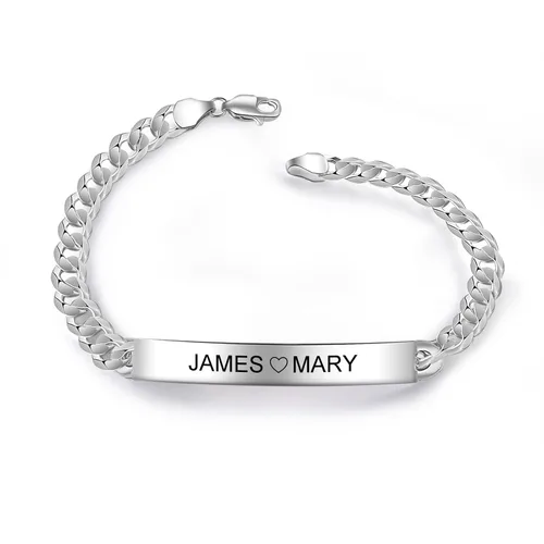 Pulsera de identificación personalizada con grabado de nombre personalizado, elegante pulsera de barra con cadena bordilla, regalo para marido,
