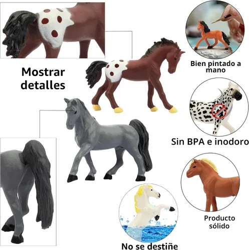 Miniatura 6 de Toymany Juego de 12 figuras de caballos pequeños de 2-3 pulgadas, figuras de ponis y potros pequeños de plástico, decoración para pasteles