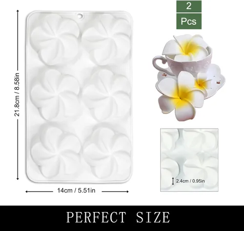 Miniatura 2 de Frangipani Flowers - Molde de silicona para chocolate, moldes de mousse de plumeria para hornear, 2 paquetes de 12 cavidades de 8.6 x 5.5 x 0.94