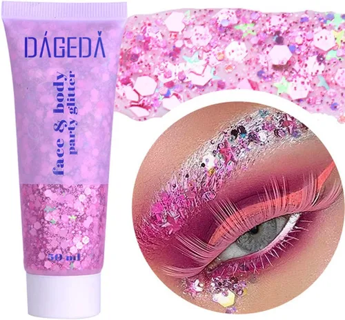 Miniatura 12 de DAGEDA Gel de purpurina corporal, lentejuelas de gel corporal con purpurina para la cara, sombra de ojos líquida, purpurina gruesa para cara, Sirena