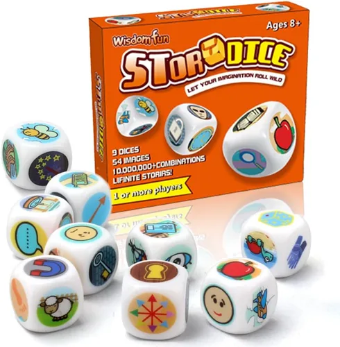 Miniatura 8 de Juego de dados de historia, 9 coloridos cubos de narración de historias para educación temprana, 54 imágenes icónicas de cuentos, expresión