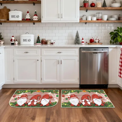 Miniatura 9 de Juego de 3 tapetes de cocina de Feliz Navidad, alfombras antideslizantes de cocina para invierno y fiestas navideñas Xmas, alfombra cómoda