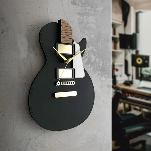Miniatura 2 de goodtime Reloj de guitarra, negro y dorado, moderno, reloj silencioso, 11 x 15 pulgadas, acrílico, roble, tema musical, mecanismo de cuarzo, regalo