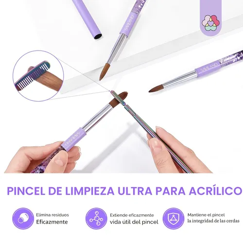 Miniatura 3 de SAVILAND Kolinsky - Juego de pinceles de uñas acrílicas: tamaño 6, 10, 14, herramienta de manicura profesional para aplicación de acrílicos