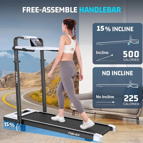 Miniatura 3 de FUNMILY Cinta de Correr Plegable con Almohadilla de Caminata Mejorada con Inclinación del 12%/15% y Barra de Manejo, Cintas de Correr Compactas