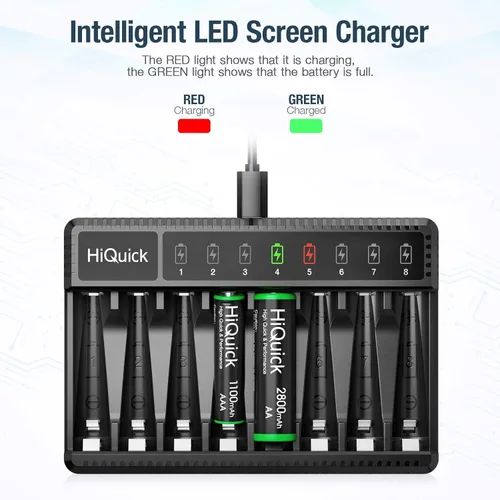 Miniatura 6 de HiQuick - Baterías AA recargables con cargador, 2800 mAh de alta capacidad, doble A, 8 unidades con cargador de batería inteligente AA AAA de 8