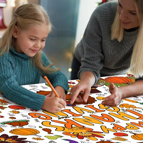 Miniatura 3 de OHOME Póster Gigante para Colorear de Acción de Gracias/Mantel - Manualidades de Acción de Gracias para Niños - 30 x 72 Pulgadas Pancarta de Papel