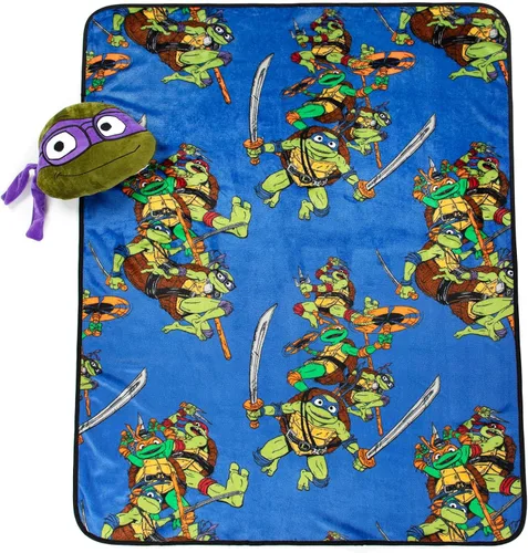 Miniatura 2 de Jay Franco Nickelodeon Teenage Mutant Ninja Turtles Mutant Mayhem Leonardo Nogginz - Juego de manta y almohada de felpa de 40 x 50 pulgadas, juego