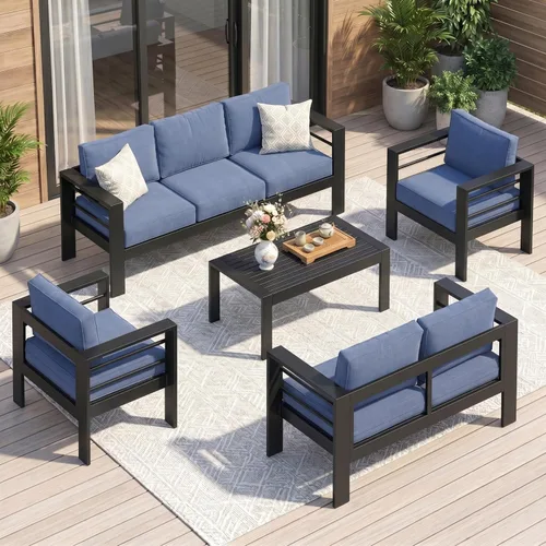 Miniatura 25 de Solaste Aluminum Patio Sofa with Coffee Table,3 PCS Patio Furniture Set with Cushions, All-Weather Outdoor Sofa for Balcony, Deck, Backyard, Porch