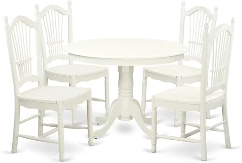 Miniatura 7 de East West Furniture HLDO3-MAH-W Juego de mesa y sillas de cocina de 3 piezas contiene una mesa de comedor redonda con pedestal y 2 sillas