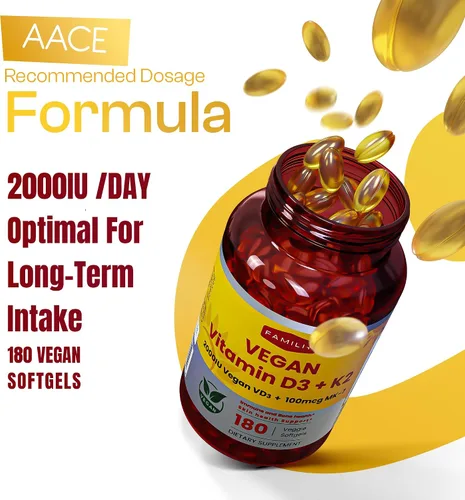 Miniatura 3 de FAMILI+ 180 Días de Vitamina Vegana D3+K2 en Cápsulas Blandas con Aceite de MCT de Coco 2000UI de Vitamina D3 de Fuente Vegetal + 100 mcg