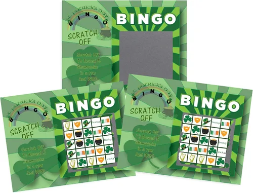 My Scratch Offs Paquete de 26 tarjetas para raspar del día de San Patricio, trébol de los días de San Patricio, para tarjetas de bingo, recuerdos de