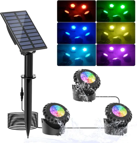 T-SUN Luces de fuente solar sumergibles LED solares subacuáticas para estanque con cambio de color, focos de paisaje IP68 impermeables para jardín,