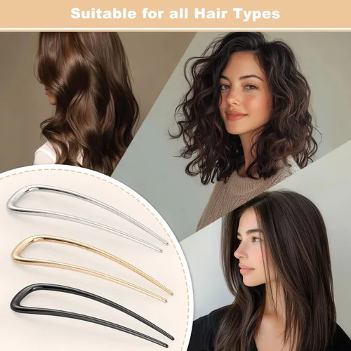 Miniatura 6 de 3 horquillas de metal francés para mujeres y niñas, horquillas para el cabello francés en forma de U para moños, accesorios elegantes para peinados