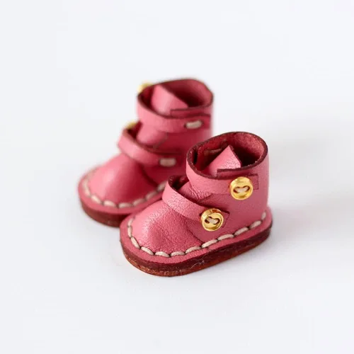 Botas de cuero de vaca hechas a mano zapatos para OB11, Molly, GSC, 1/12 BJD muñeca accesorios (rosa)