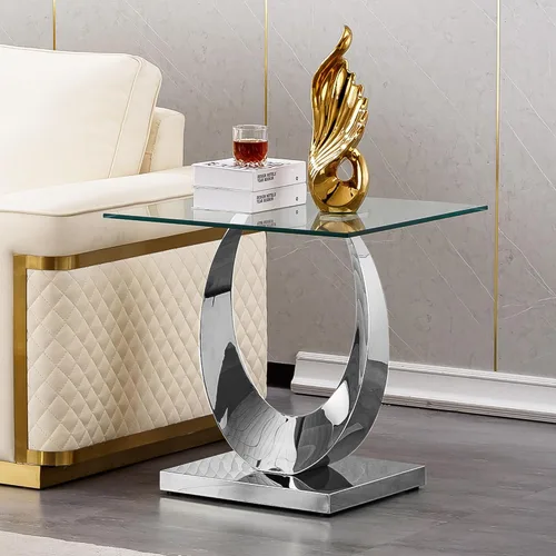 Miniatura 58 de Mesa de centro de cristal de lujo, mesa de centro de sofá de 47 pulgadas con marco de acero inoxidable dorado y parte superior de vidrio negro, mesa