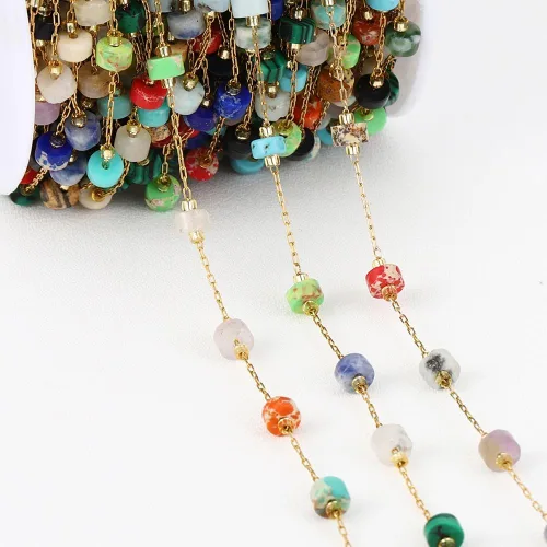 GIOTEL Cadena de cuentas de piedra natural de acero inoxidable de 3.3 ft para pulseras hechas a mano, collares, collares, materiales de fabricación