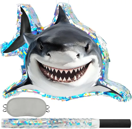 Miniatura 60 de WERNNSAI - Piñata de sirena plegable, piñata de cumpleaños con flecos que incluye cuerda para jalar, venda y bate. Decoraciones