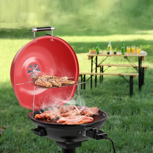 Miniatura 8 de ARLIME Parrilla eléctrica al aire libre de 1600 W, parrilla de barbacoa con estante de calentamiento para 15 porciones, temperatura ajustable, Rojo
