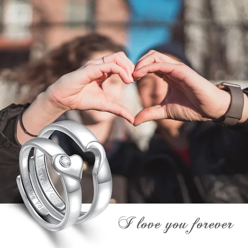 Miniatura 2 de DAOCHONG Juego de anillos de plata de ley 925 para parejas, anillos de promesa para parejas, con texto en inglés "I Love You