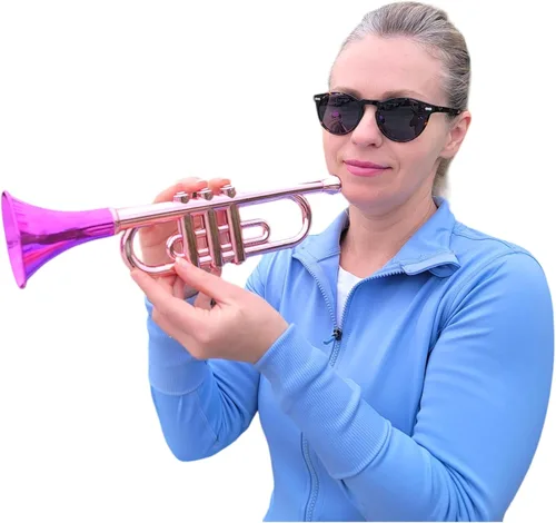 Miniatura 7 de Trompetas metálicas (13 pulgadas), juguetes musicales de plástico para niños, instrumentos que hacen ruido para fiestas de cumpleaños, regalos
