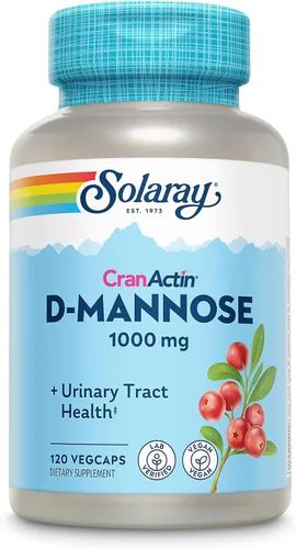 SOLARAY D-Manosa 1000mg con extracto de arándano CranActin - Suplemento de D Manosa y arándano con vitamina C - Apoya la salud del tracto urinario -