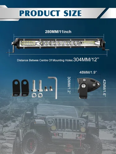 Miniatura 2 de MAYELLO - Barra de luz LED de 10 pulgadas, haz combinado de foco y inundación, lámpara de conducción LED delgada de una sola fila, luces fuera