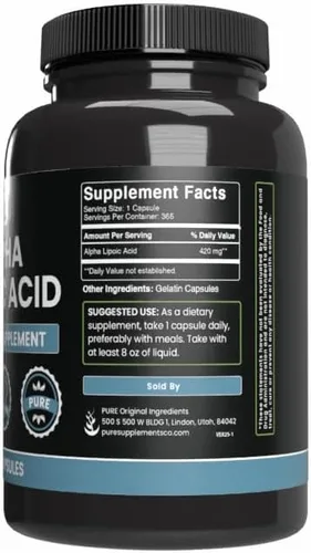 Miniatura 2 de PURE ORIGINAL INGREDIENTS Ácido alfa lipoico (365 cápsulas) sin magnesio o rellenos de arroz, siempre puro, verificado por laboratorio