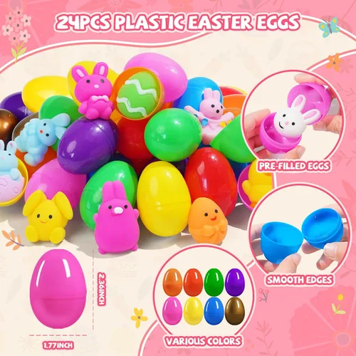 Miniatura 5 de 24 huevos de Pascua prellenados con juguetes esponjosos Mochi, huevos de plástico rellenos de Mochi Squishies para los sufrimientos de la cesta