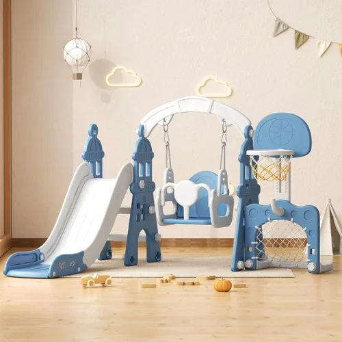 Miniatura 11 de YUFU Juego de Tobogán y Columpio 4 en 1 para Niños Pequeños, Tobogán para Niños con Escalador, Columpio, Aro de Baloncesto, Juego