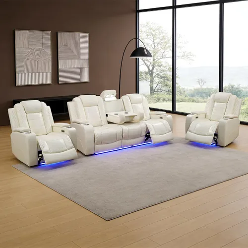 Miniatura 50 de Sofá reclinable individual eléctrico para muebles de sala de estar, silla reclinable de cuero con luces LED, puertos USB, almacenamiento oculto