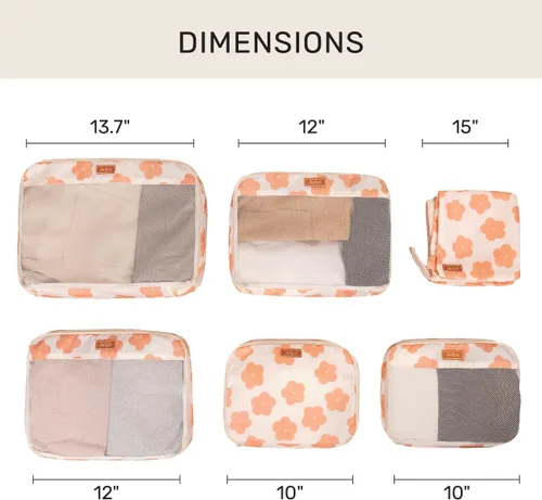 Miniatura 2 de Jadyn Juego de 6 cubos de embalaje grandes para maleta, bolsa de lona, equipaje, artículos esenciales de viaje de varios tamaños (margarita)