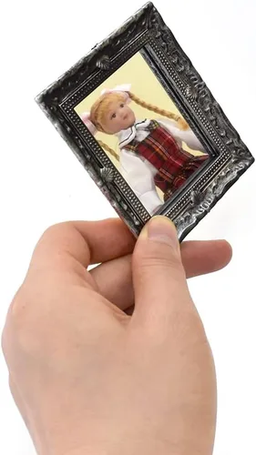 Miniatura 7 de iLAND Mini espejos, accesorios para casa de muñecas a escala 1:12, espejo en miniatura de vidrio enmarcado (plata oscura 4 piezas)