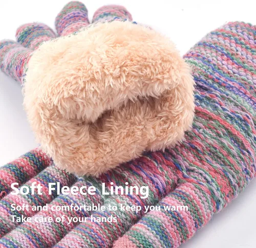 Miniatura 16 de Guantes de invierno cálidos para pantalla táctil para mujer, guantes térmicos de punto de lana con forro polar para clima frío