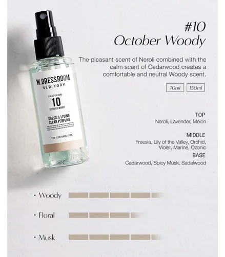 Miniatura 2 de W.Dressroom No.10 October Woody Living - Perfume transparente, spray corporal y desodorante en aerosol para telas, sin alcohol, a base de agua