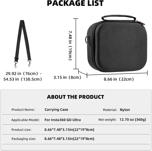 Miniatura 9 de BRDRC Funda de transporte para Insta360 GO Ultra, bolsa de almacenamiento de viaje de nailon portátil, funda protectora rígida con correa